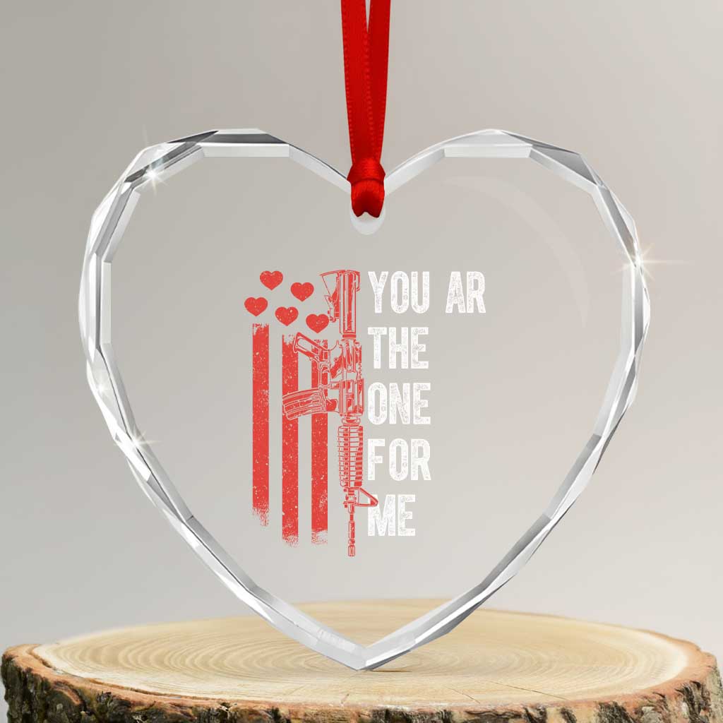 You AR The One for Me Heart Crystal Glass Ornament Patriotic Valentine Gun Romantic Rifle and Flag