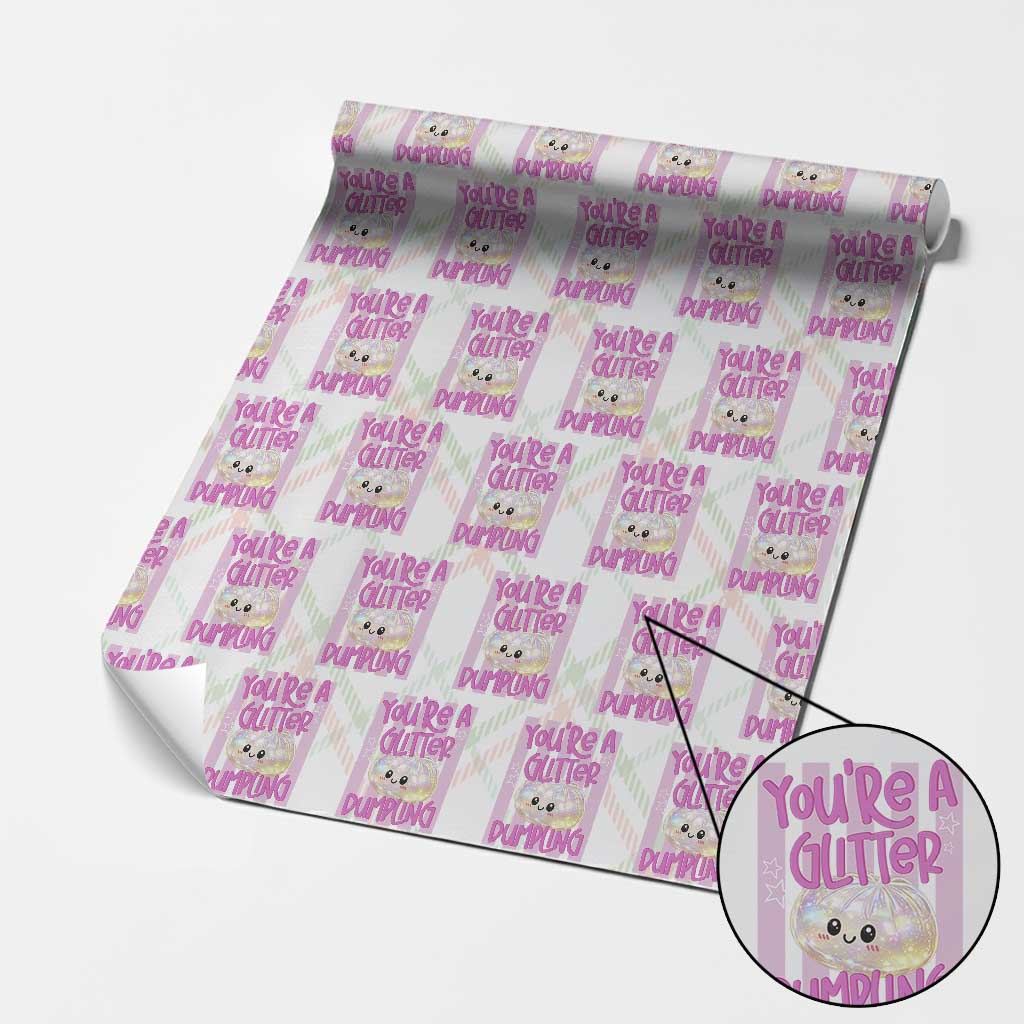 You Are A Glitter Dumpling Cute Preppy Pastel Graphic Wrapping Paper Roll Kawaii Pastel Pink Striped Food Quote