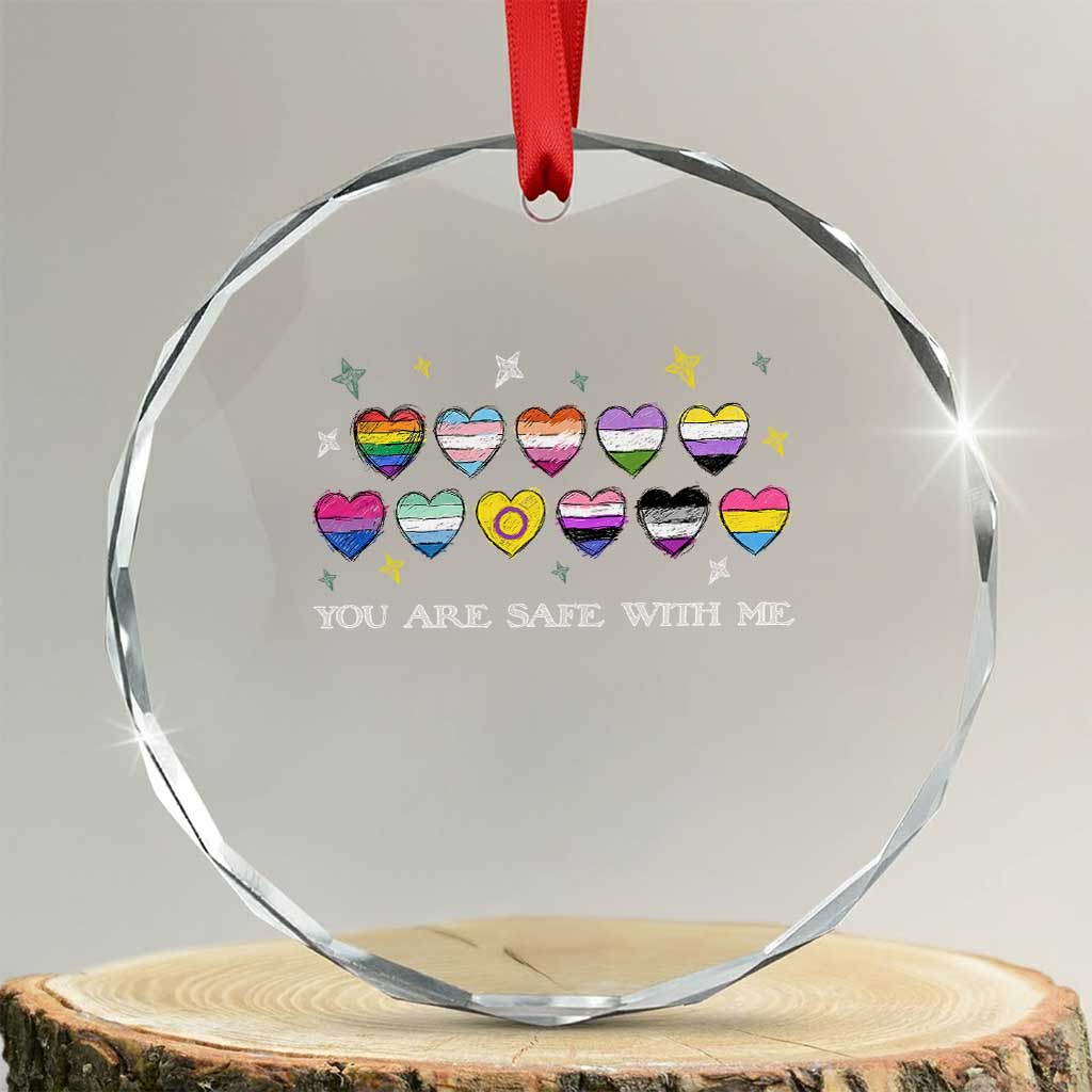 You Are Safe With Me Crystal Glass Ornament LGBTQ Support Rainbow Flags Ally