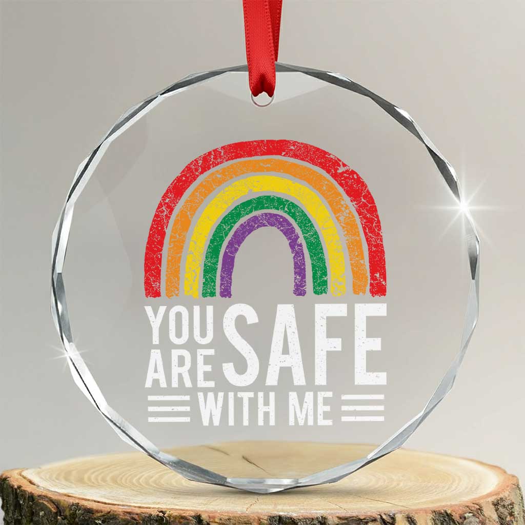 You Are Safe With Me Crystal Glass Ornament Retro Rainbow LGBTQ Ally Pride - Wonder Print Shop