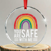 You Are Safe With Me Crystal Glass Ornament Retro Rainbow LGBTQ Ally Pride - Wonder Print Shop