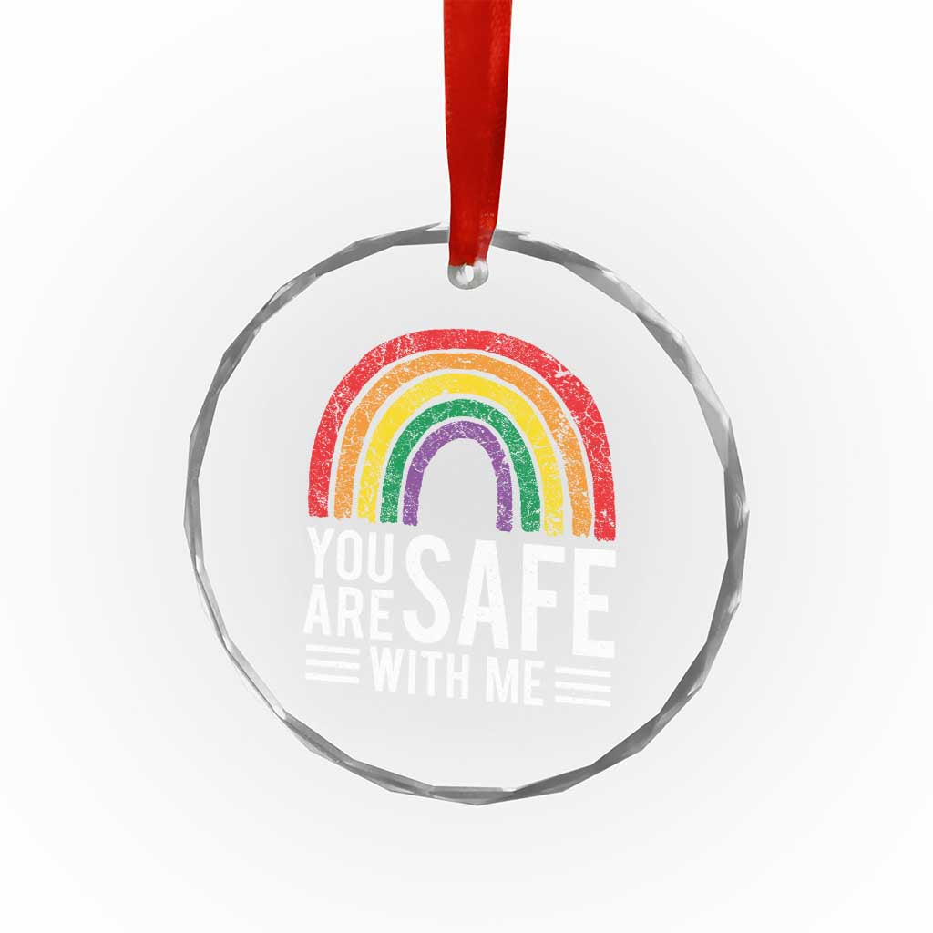 You Are Safe With Me Crystal Glass Ornament Retro Rainbow LGBTQ Ally Pride - Wonder Print Shop