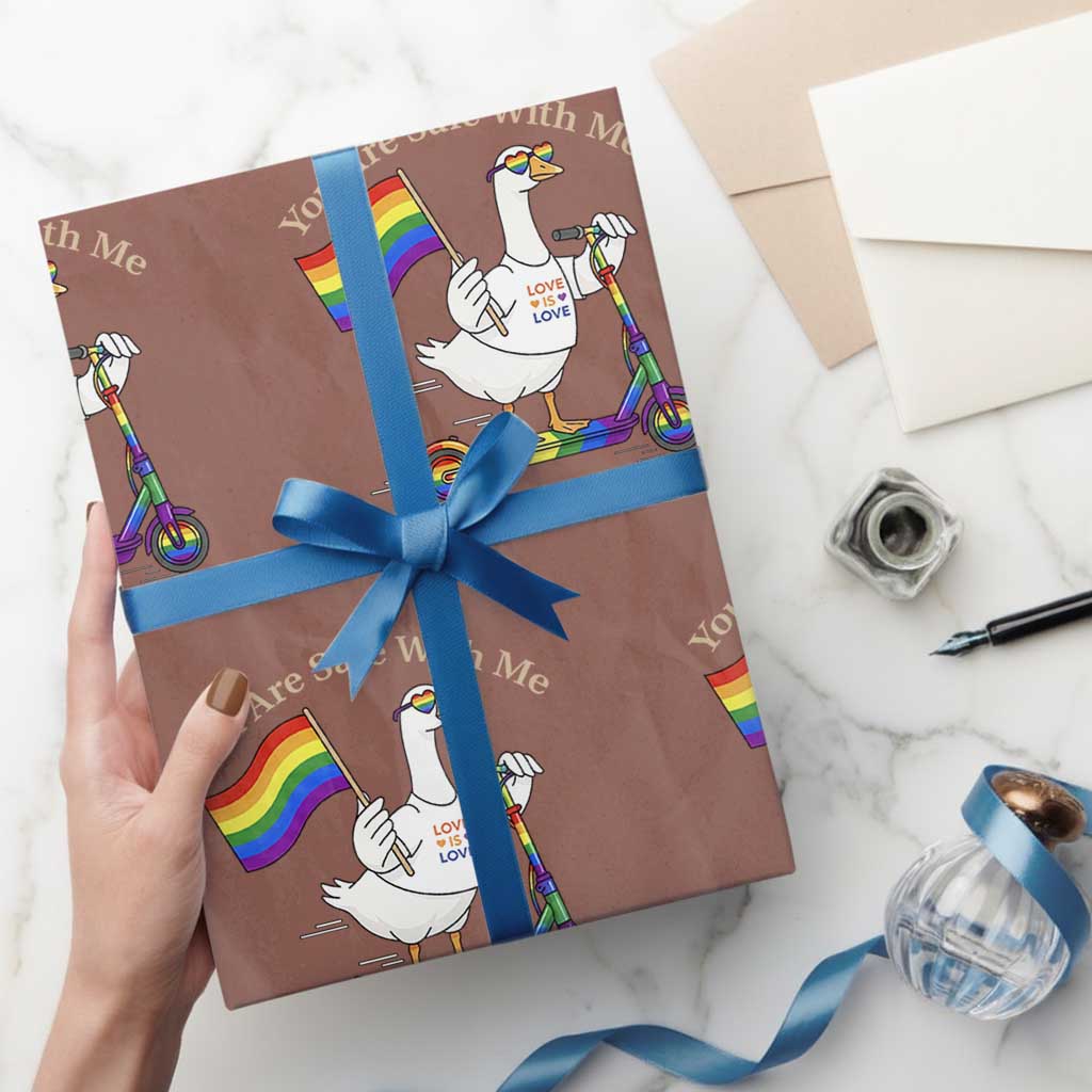 You Are Safe With Me Wrapping Paper Roll LGBTQ Pride Goose Rainbow