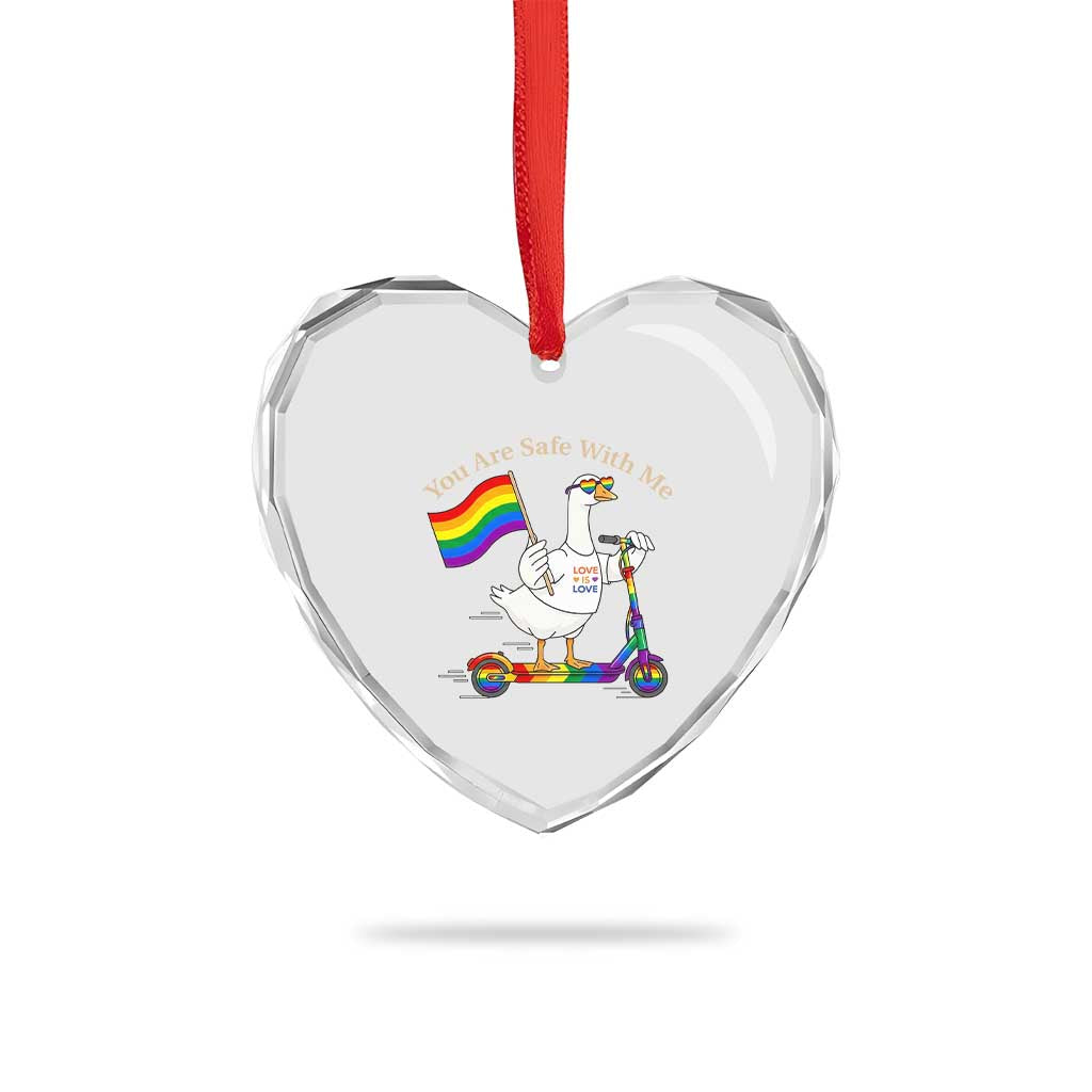 You Are Safe With Me Heart Crystal Glass Ornament LGBTQ Pride Goose Rainbow