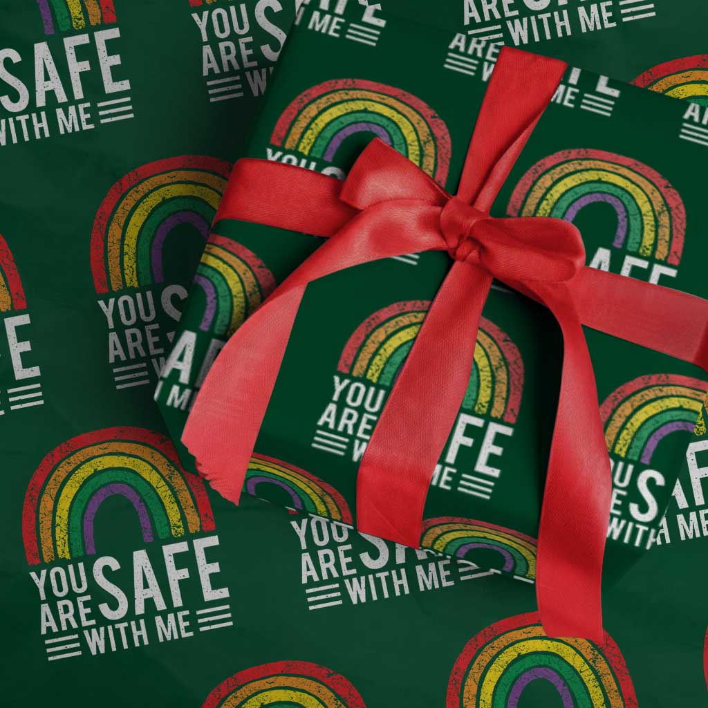 You Are Safe With Me Wrapping Paper Roll Retro Rainbow LGBTQ Ally Pride - Wonder Print Shop