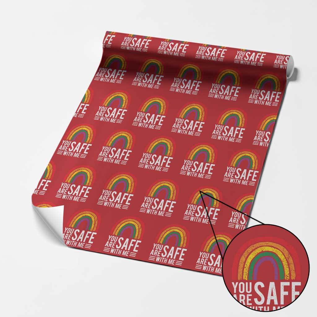 You Are Safe With Me Wrapping Paper Roll Retro Rainbow LGBTQ Ally Pride - Wonder Print Shop