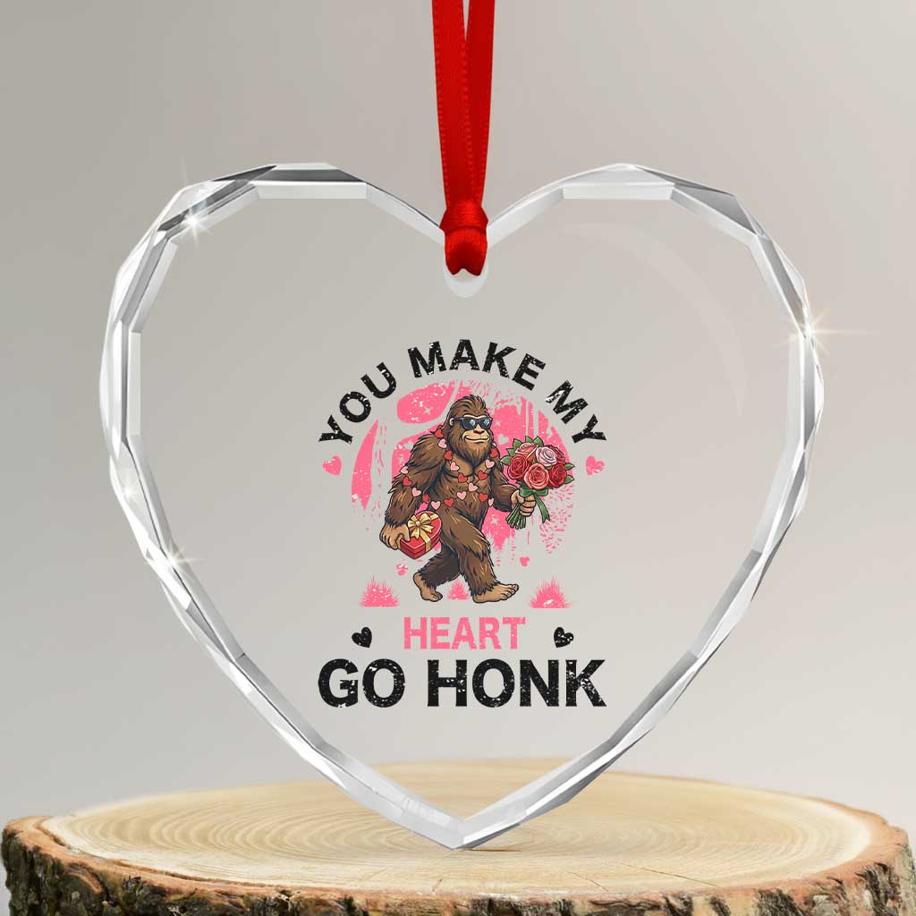 You Make My Heart Go Honk Heart Crystal Glass Ornament Funny Bigfoot Valentine Meme - Wonder Print Shop