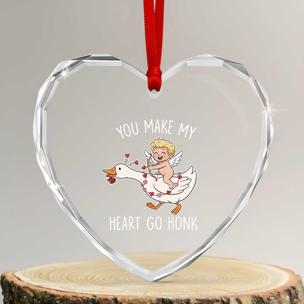 You Make My Heart Go Honk Heart Crystal Glass Ornament Funny Valentine Goose - Wonder Print Shop