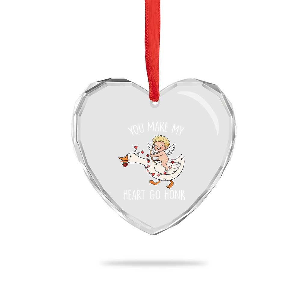You Make My Heart Go Honk Heart Crystal Glass Ornament Funny Valentine Goose - Wonder Print Shop