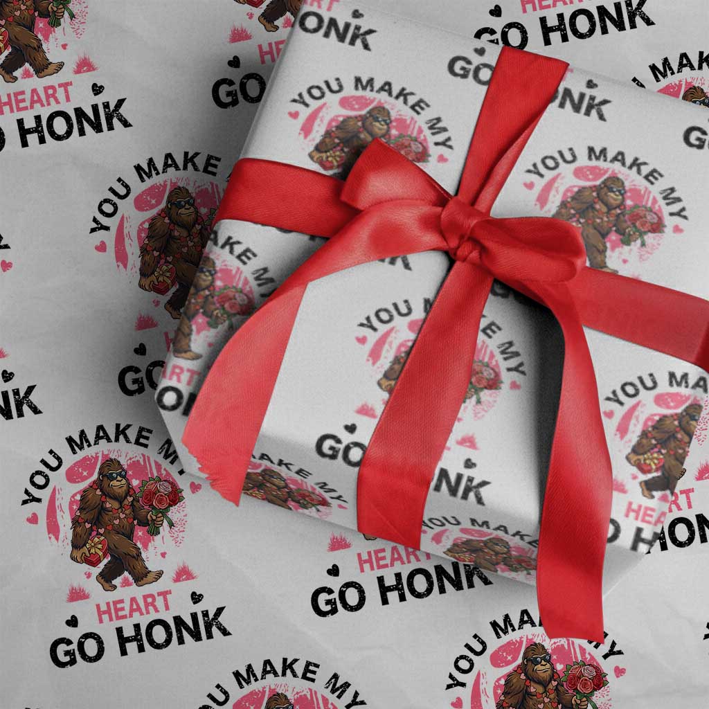 You Make My Heart Go Honk Wrapping Paper Roll Funny Bigfoot Valentine Meme - Wonder Print Shop