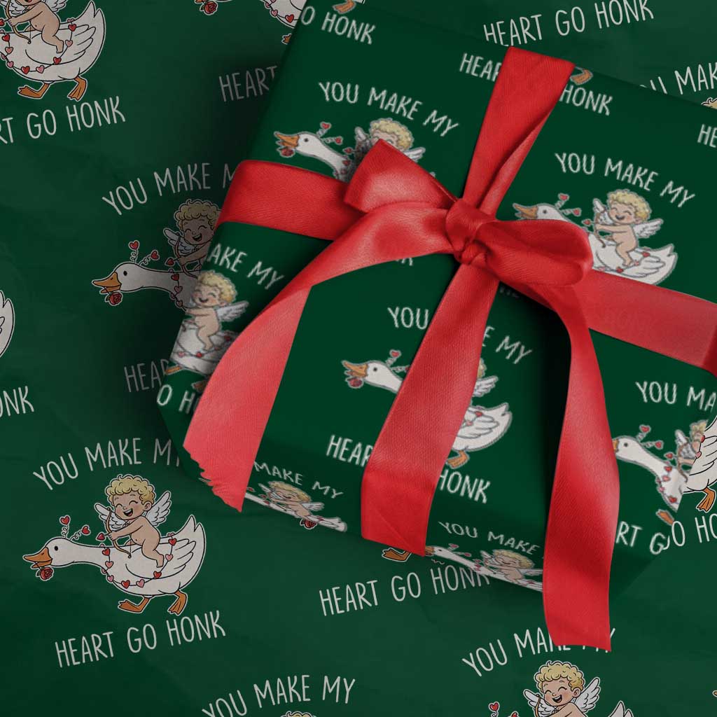 You Make My Heart Go Honk Wrapping Paper Roll Funny Valentine Goose - Wonder Print Shop