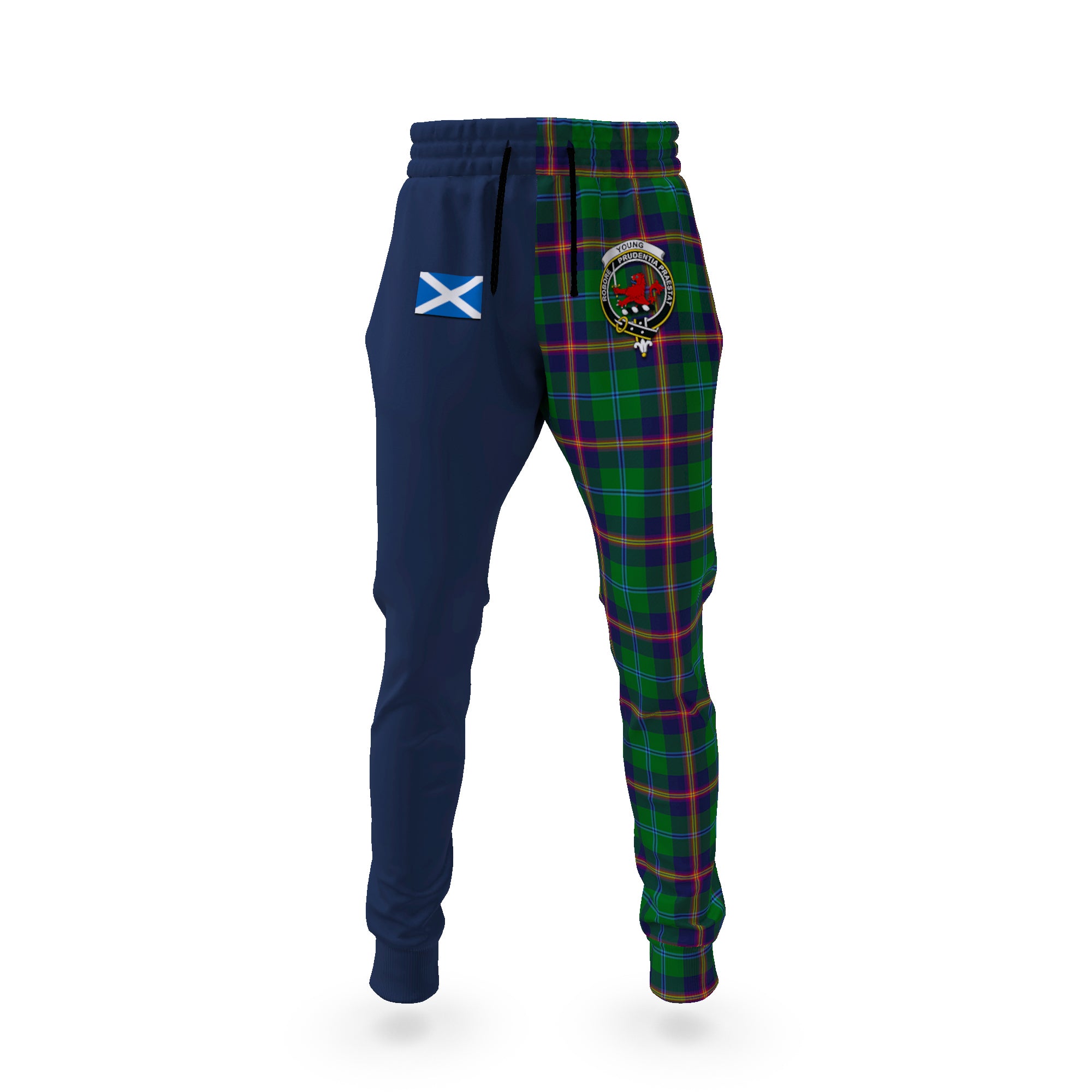 young-modern-tartan-plaid-joggers-family-crest-tartan-joggers-with-scottish-flag-half-style