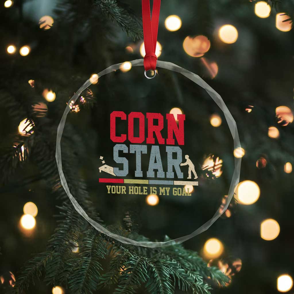 Your Hole is My Goal Inappropriate Cornhole Crystal Glass Ornament Funny Naughty Adult Humor Cornstar