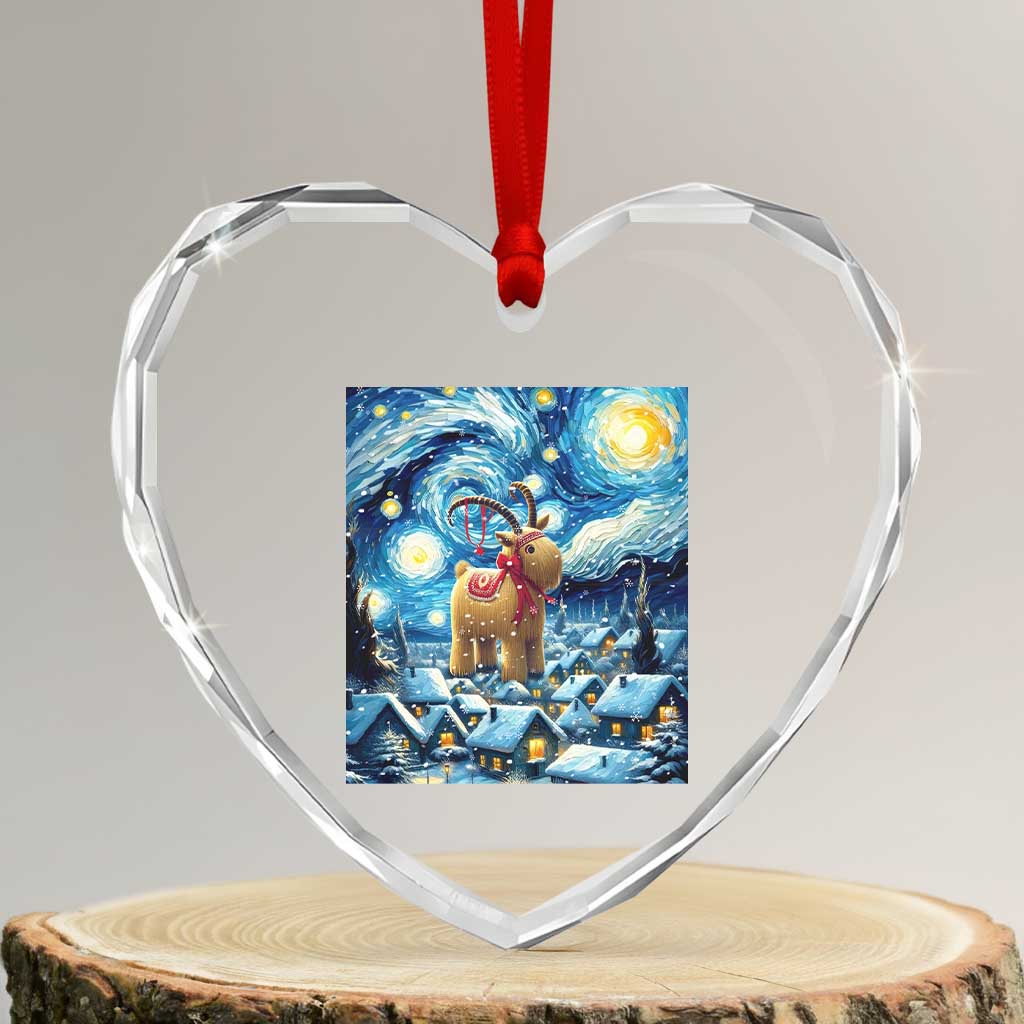 Yule Goat Heart Crystal Glass Ornament Yule Starry Night Winter Solstice Xmas Vincent Van Gogh - Wonder Print Shop