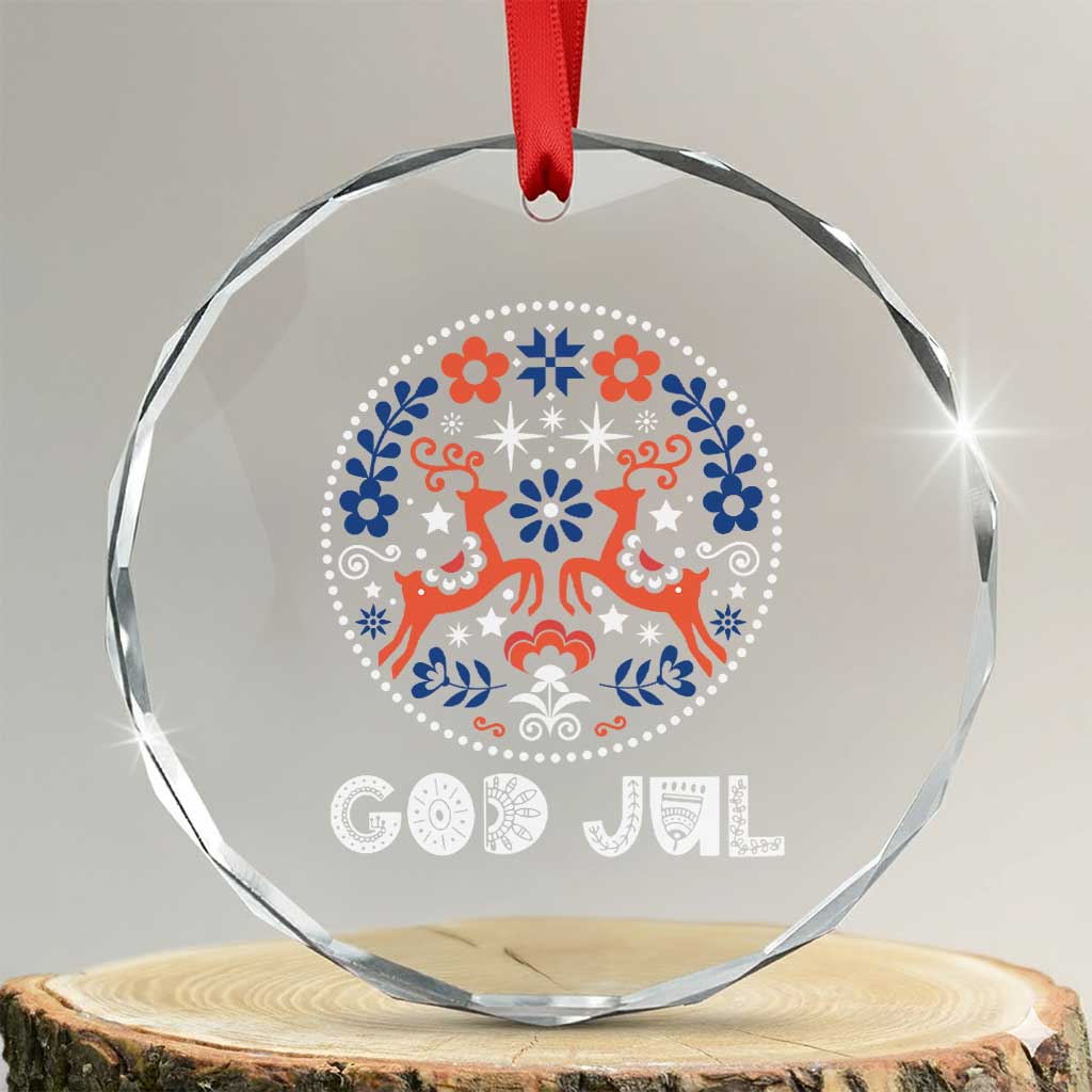 Yule God Jul Crystal Glass Ornament Folk Art Scandinavian Reindeers TS11