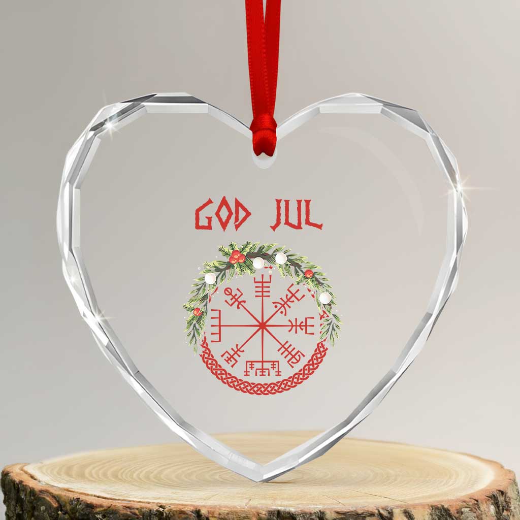 Yule Pagan Heart Crystal Glass Ornament God Jul Christmas Nordic Vegvisir Wreath - Wonder Print Shop