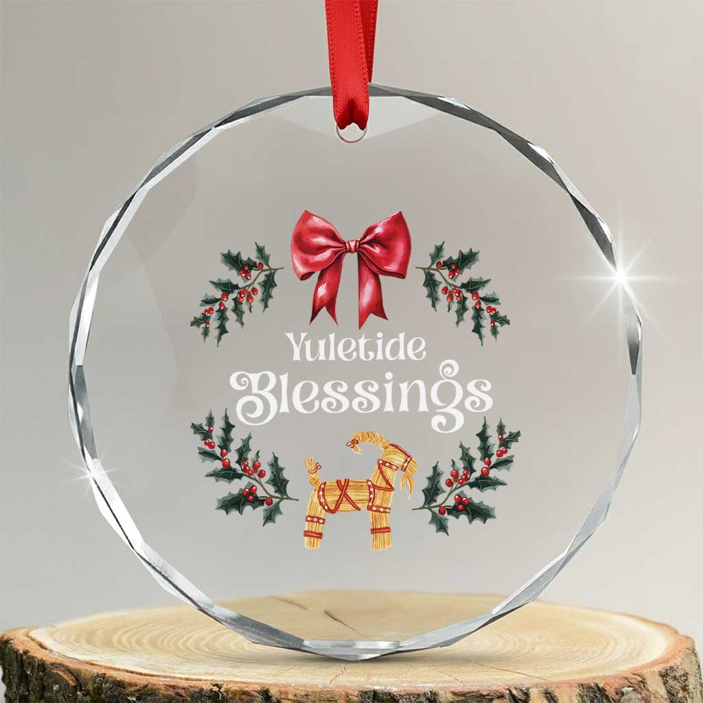 Yuletide Blessings Crystal Glass Ornament Yule Goat Winter Solstice Christmas Wreath TS11