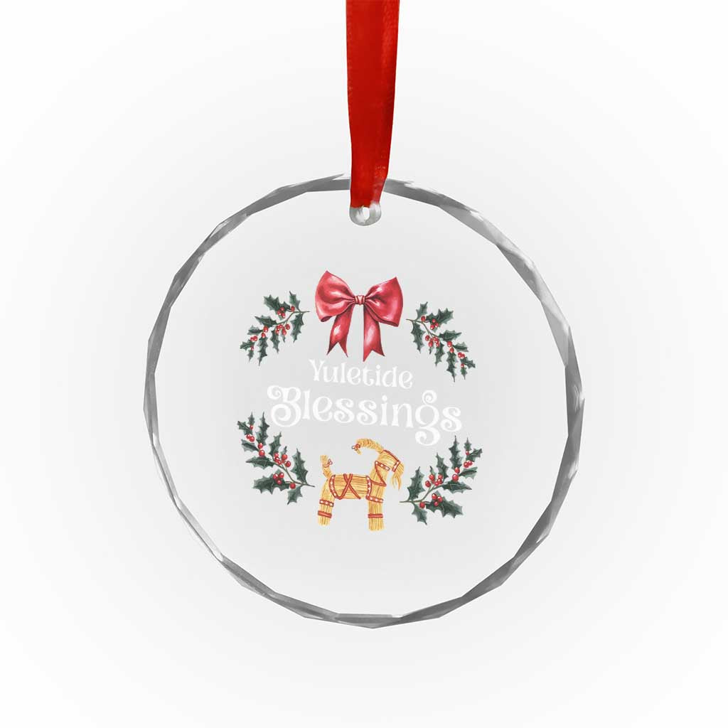 Yuletide Blessings Crystal Glass Ornament Yule Goat Winter Solstice Christmas Wreath TS11