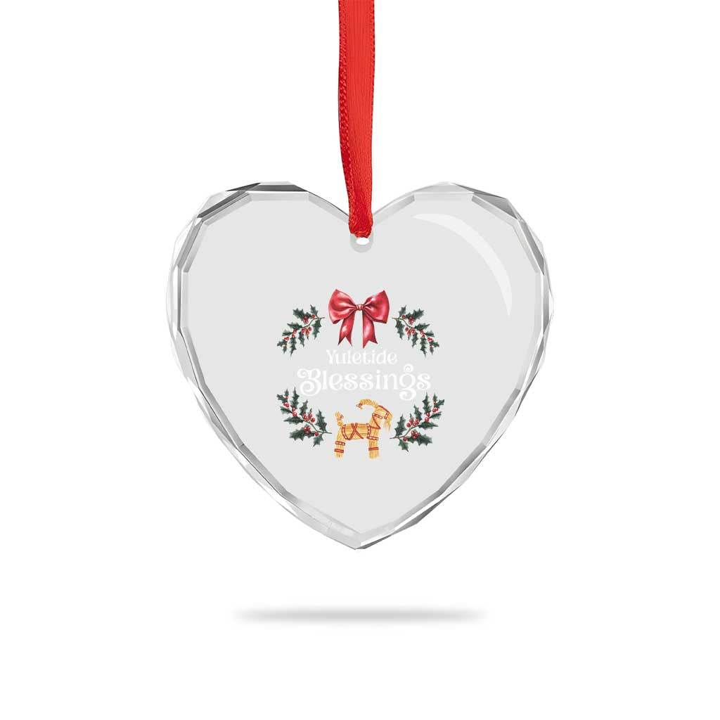 Yuletide Blessings Heart Crystal Glass Ornament Yule Goat Winter Solstice Christmas Wreath - Wonder Print Shop