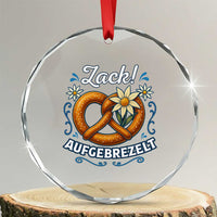 Zack Aufgebrezelt Oktoberfest Crystal Glass Ornament Funny Bavarian Pretzel Edelweiss Blue TS02