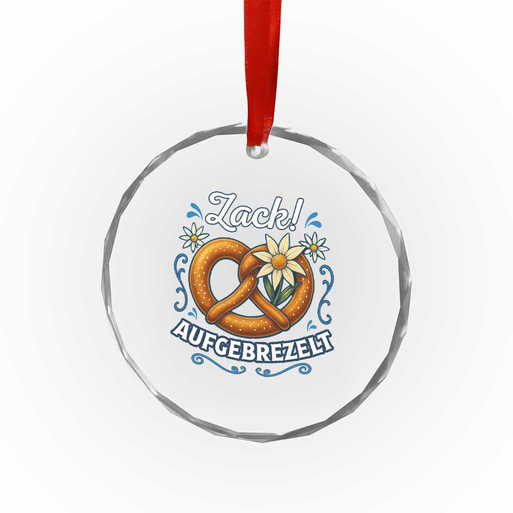 Zack Aufgebrezelt Oktoberfest Crystal Glass Ornament Funny Bavarian Pretzel Edelweiss Blue TS02