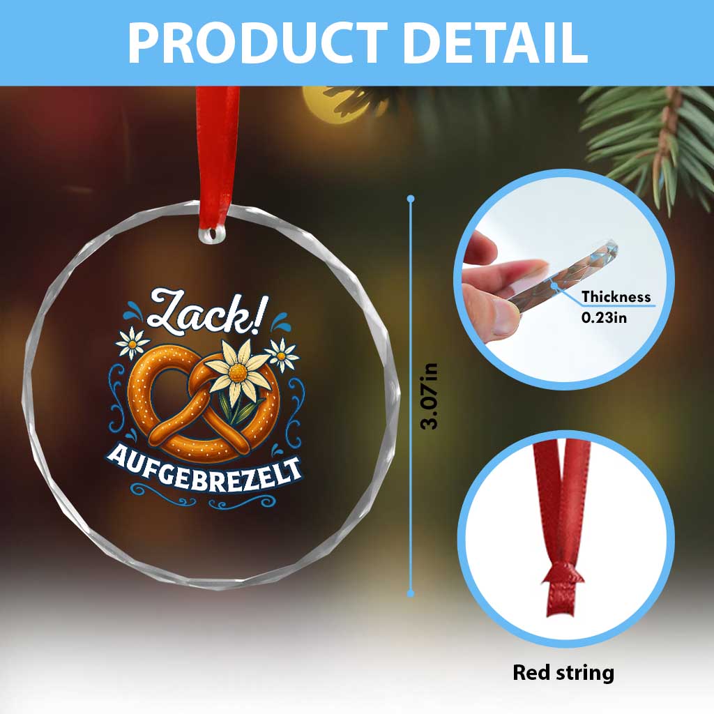 Zack Aufgebrezelt Oktoberfest Crystal Glass Ornament Funny Bavarian Pretzel Edelweiss Blue TS02