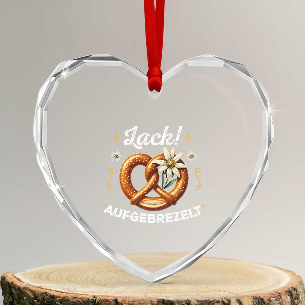 Zack Aufgebrezelt Oktoberfest Heart Crystal Glass Ornament Dress Up Funny Pretzel Edelweiss Bavarian Festival - Wonder Print Shop