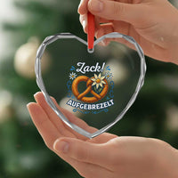 Zack Aufgebrezelt Oktoberfest Heart Crystal Glass Ornament Funny Bavarian Pretzel Edelweiss Blue - Wonder Print Shop