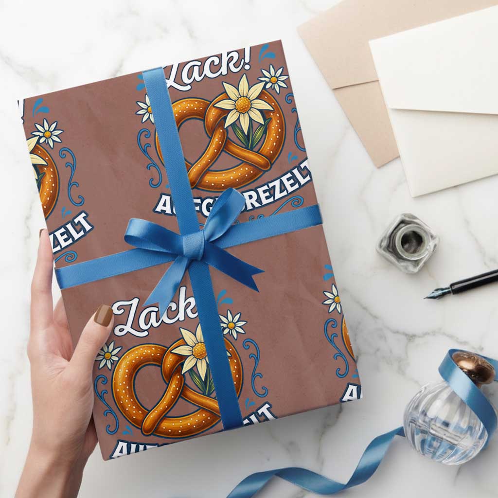 Zack Aufgebrezelt Oktoberfest Wrapping Paper Roll Funny Bavarian Pretzel Edelweiss Blue - Wonder Print Shop
