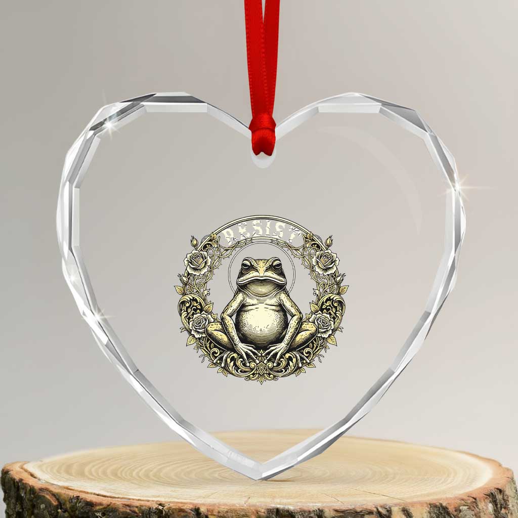 Zen Frog Resist Heart Crystal Glass Ornament Sacred Resistance Protest Ornate Style Graphic - Wonder Print Shop