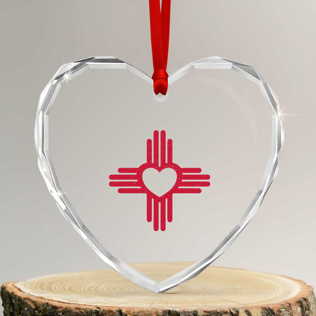 Zia Heart Symbol New Mexico Flag Shirt New Mexican Pride Heart Crystal Glass Ornament