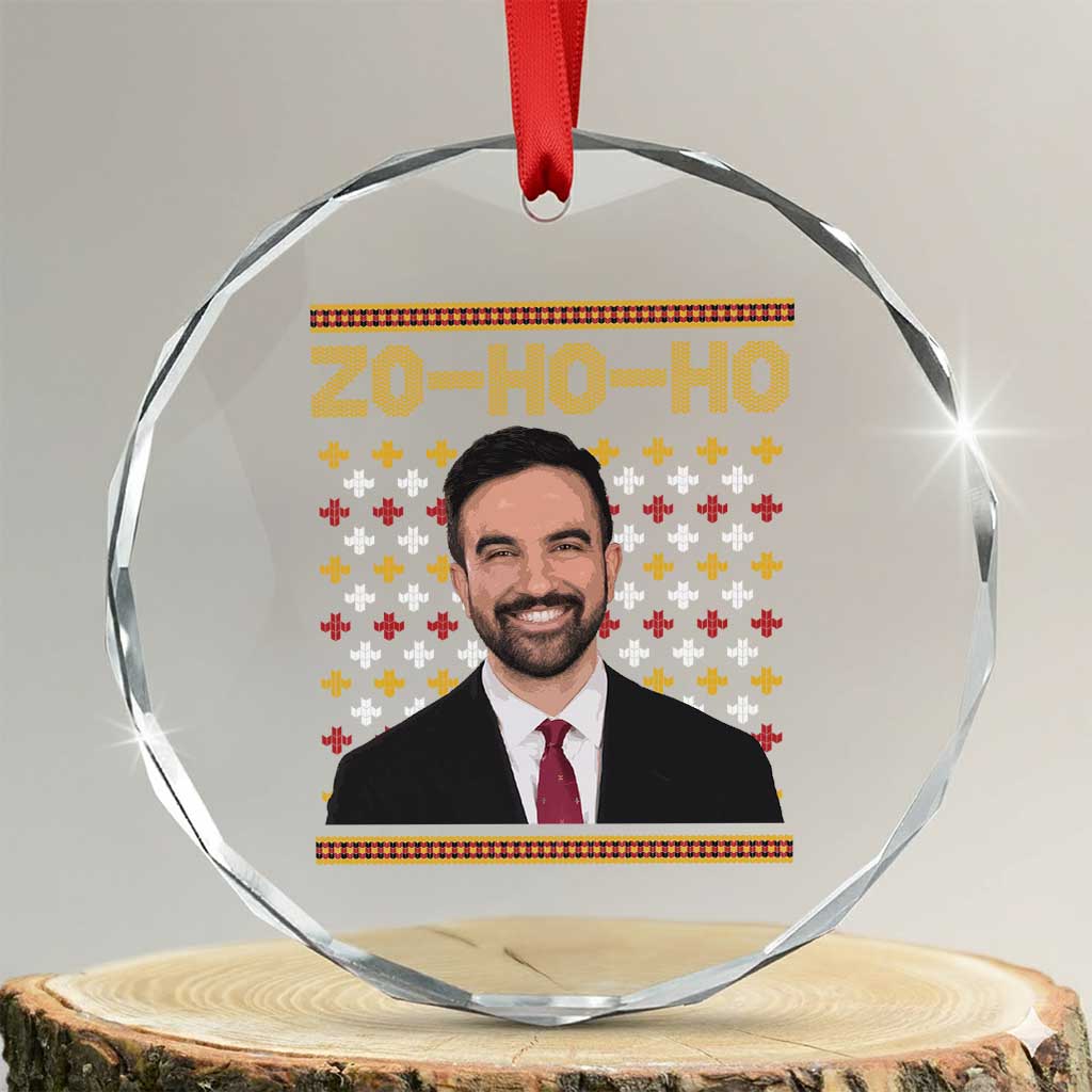 Zo Ho Ho Ugly Christmas Sweater Crystal Glass Ornament Funny Zohran Mamdani Holiday - Wonder Print Shop