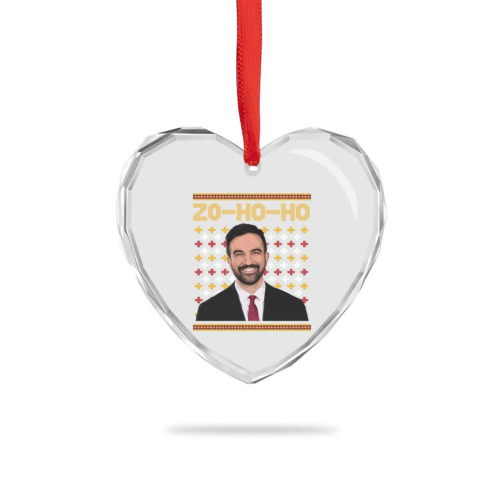 Zo Ho Ho Ugly Christmas Sweater Heart Crystal Glass Ornament Funny Zohran Mamdani Holiday - Wonder Print Shop