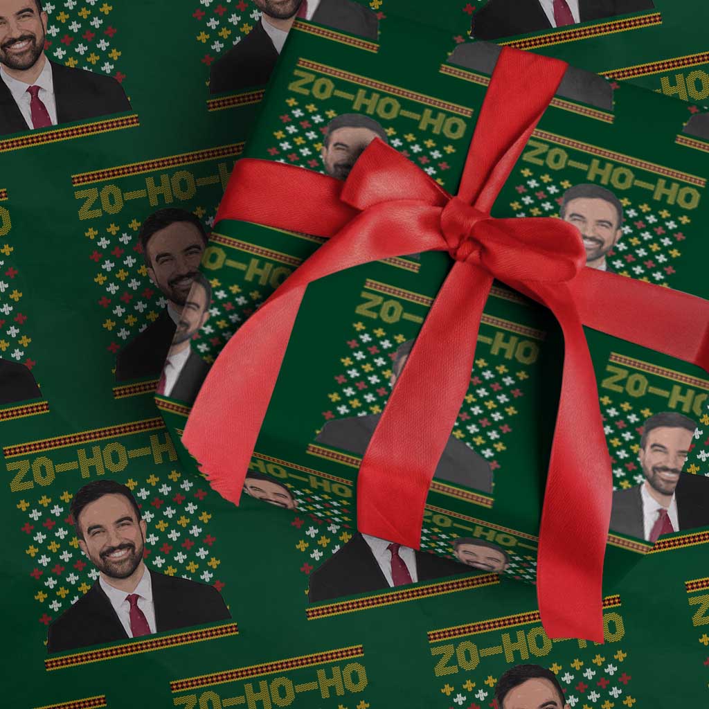 Zo Ho Ho Ugly Christmas Sweater Wrapping Paper Roll Funny Zohran Mamdani Holiday - Wonder Print Shop