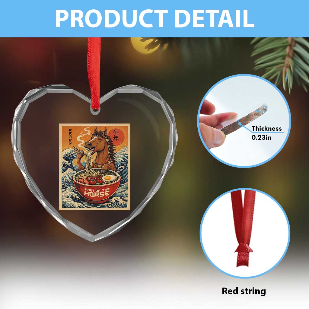 Zodiac Lunar New Year Of The Horse 2026 Heart Crystal Glass Ornament Ramen Lovers