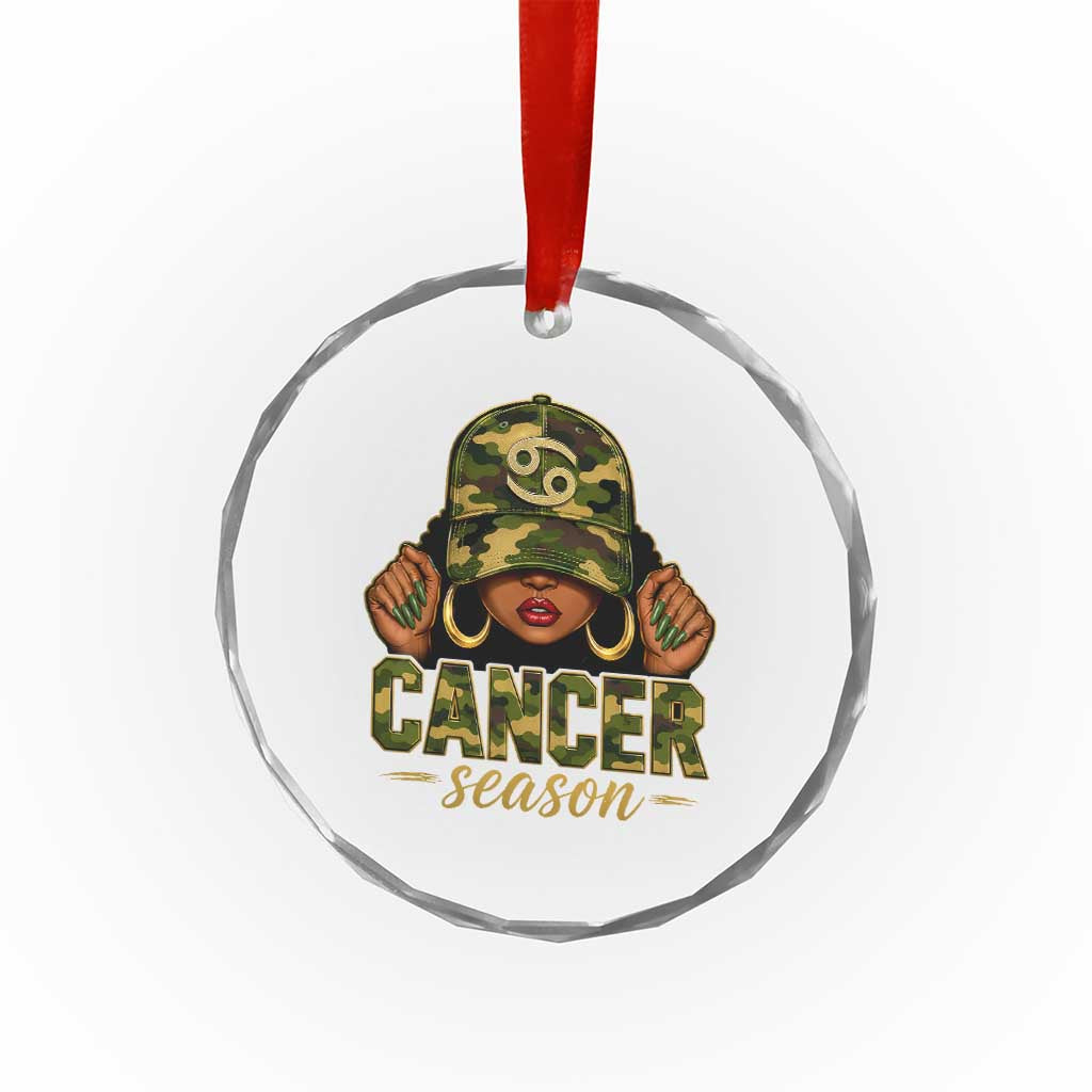 Zodiac Queen Cancer Season Retro Camo Camouflage Graphic Crystal Glass Ornament June July Horoscope Birthday Gift Melanin Women
