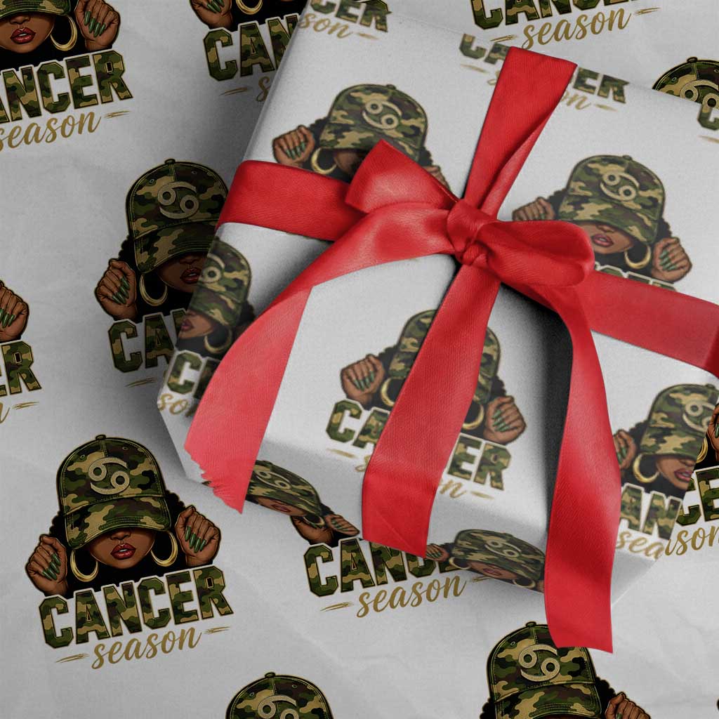 Zodiac Queen Cancer Season Retro Camo Camouflage Graphic Wrapping Paper Roll June July Horoscope Birthday Gift Melanin Women