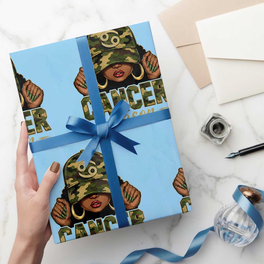 Zodiac Queen Cancer Season Retro Camo Camouflage Graphic Wrapping Paper Roll June July Horoscope Birthday Gift Melanin Women