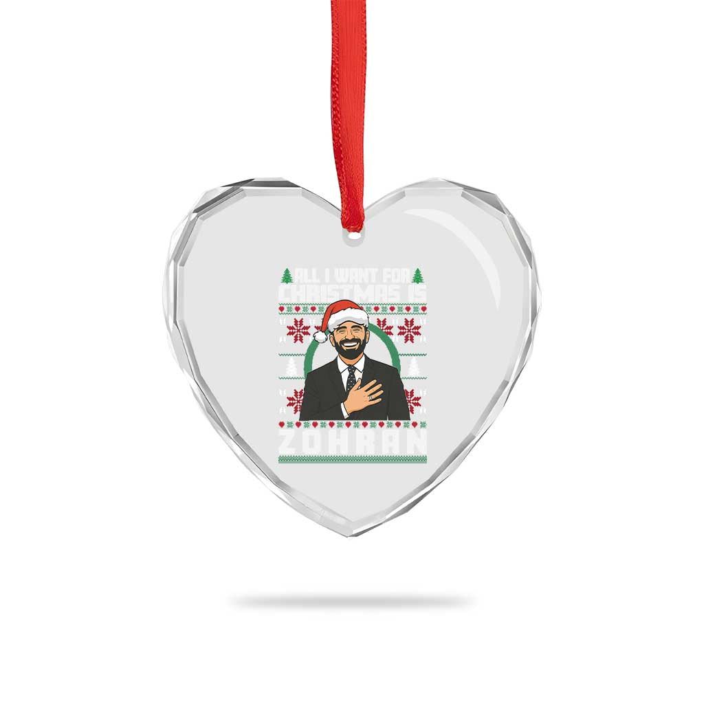Zohran Mamdani Christmas Heart Crystal Glass Ornament All I Want For Xmas Is New York City - Wonder Print Shop