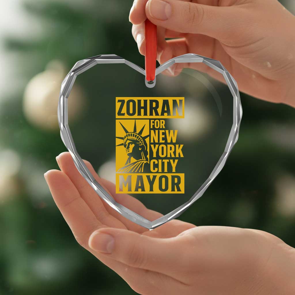 Zohran Mamdani NYC Mayor Heart Crystal Glass Ornament Funny Cool Trendy Progressive - Wonder Print Shop
