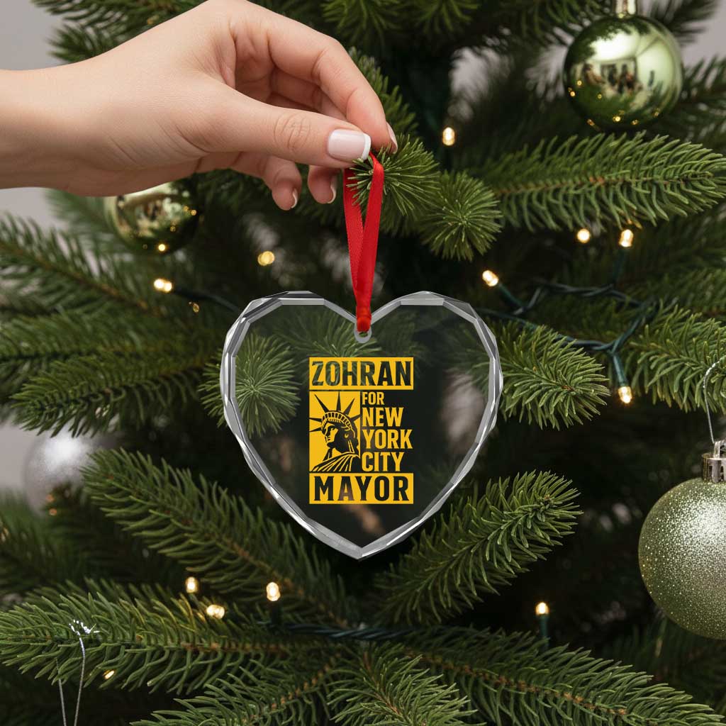 Zohran Mamdani NYC Mayor Heart Crystal Glass Ornament Funny Cool Trendy Progressive - Wonder Print Shop