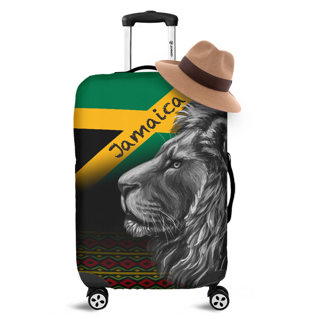 Jamaica Lion Luggage Cover Jamaican Pattern Version Black LT13 - Wonder Print Shop