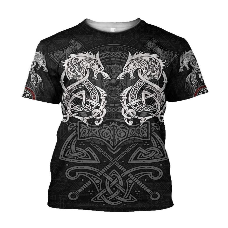 Viking Clothing White Fenrir Viking Wolf Tattoo T Shirt RLT12 - Wonder Print Shop