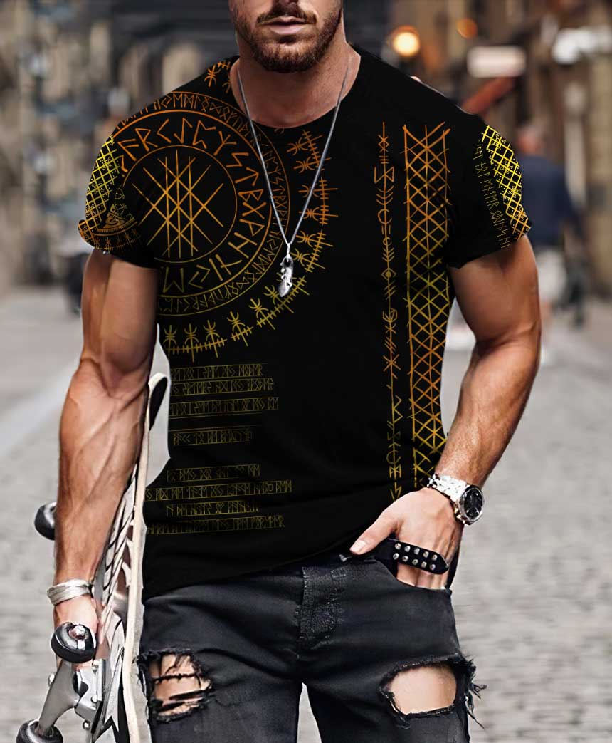 Viking Clothing Viking Golden Runes T Shirt RLT12 - Wonder Print Shop