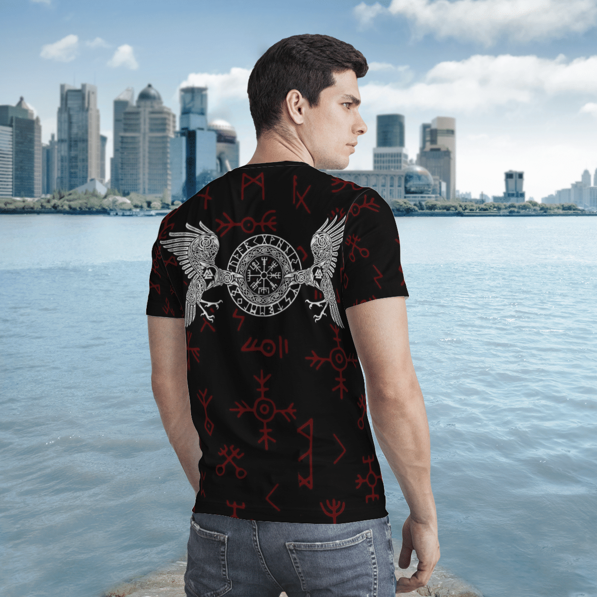 Viking Clothing Raven WITH Vegvisir Viking T Shirt RLT12 - Wonder Print Shop