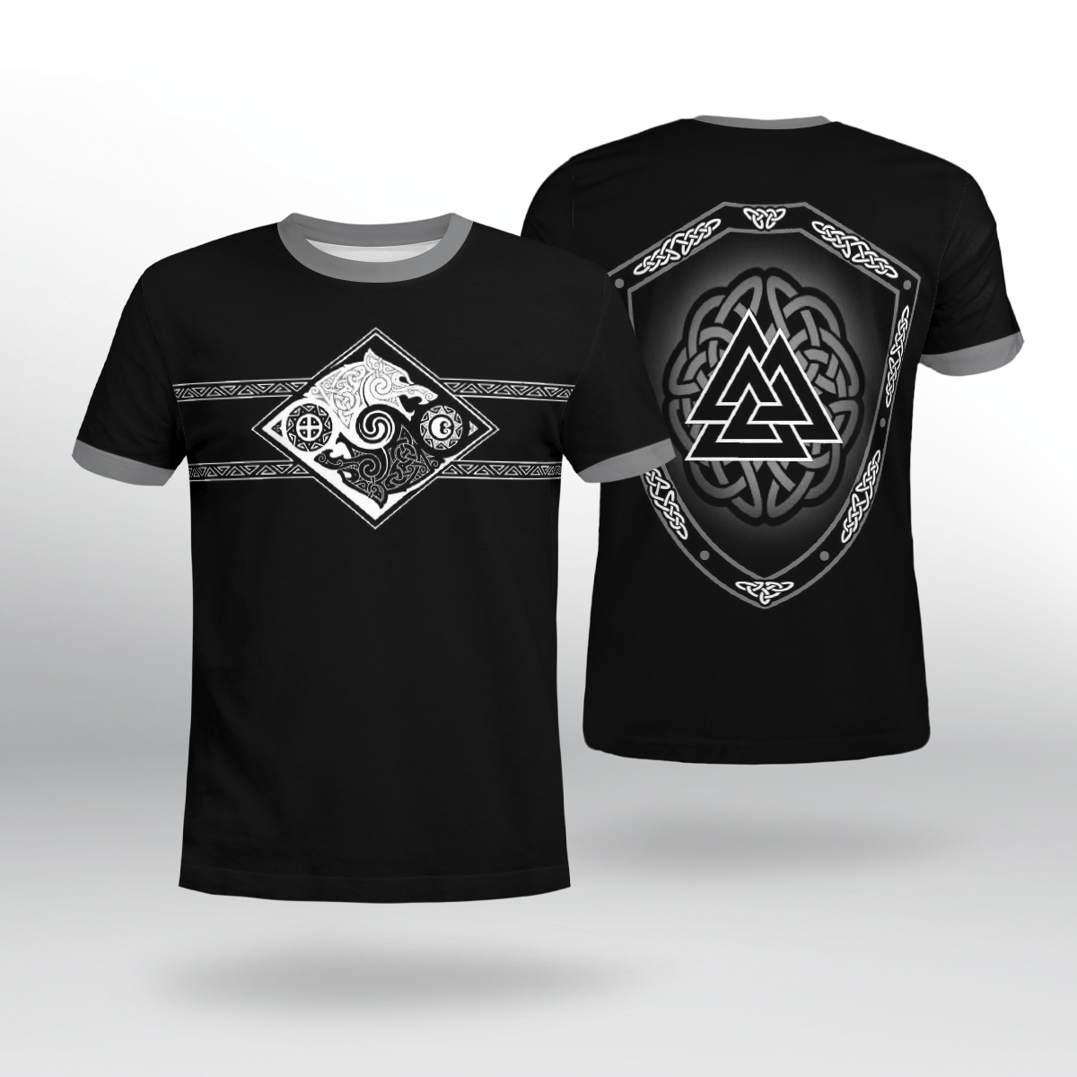Viking Clothing HATI and SKOLL Valknut SHIELD T Shirt RLT12 - Wonder Print Shop