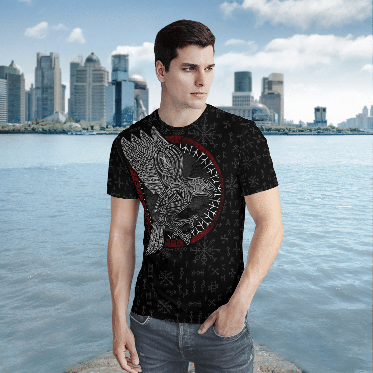 Viking Clothing Raven Hammer Spear Odin T Shirt RLT12 - Wonder Print Shop