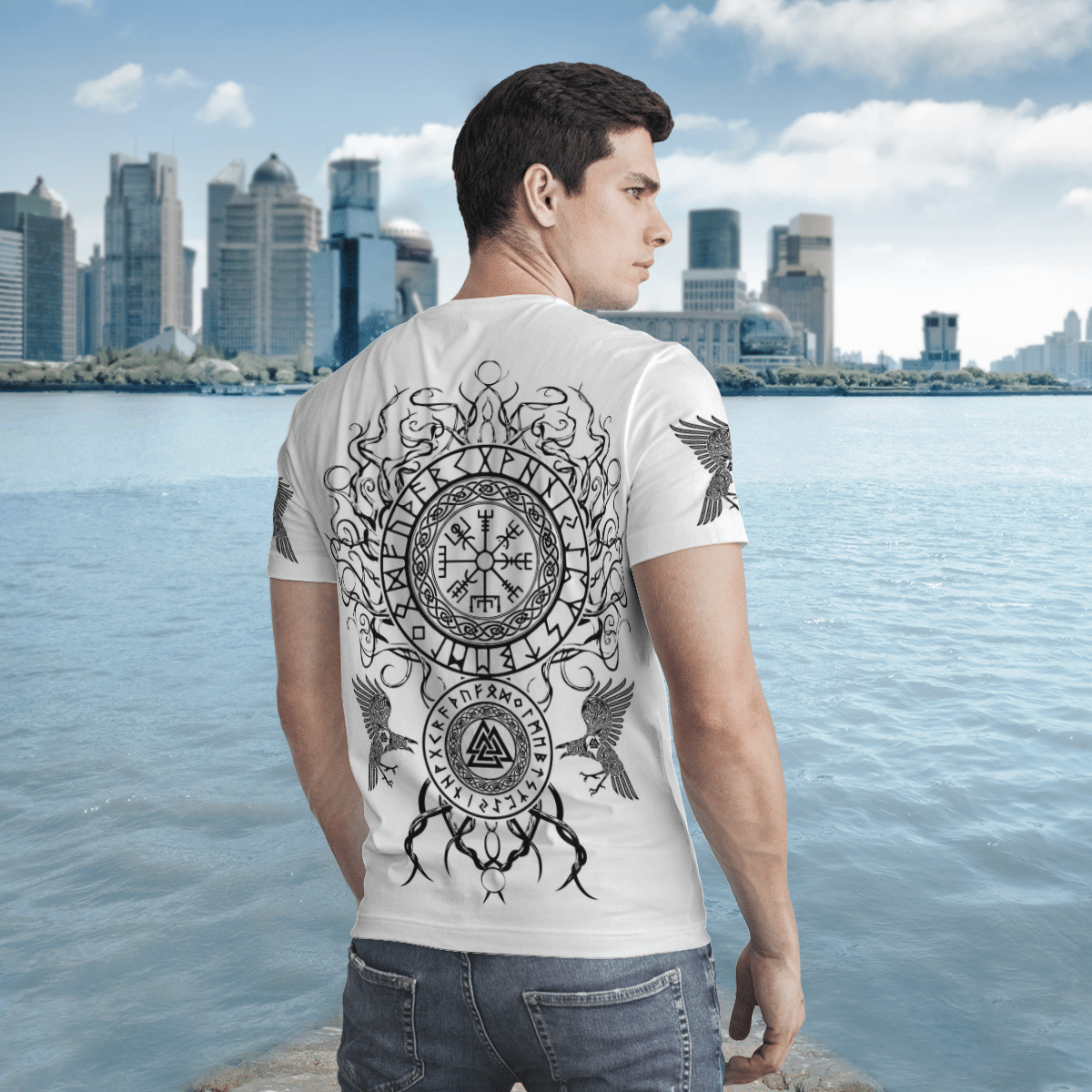 Viking Clothing Odin Raven and Yggdrasil T Shirt RLT12 - Wonder Print Shop