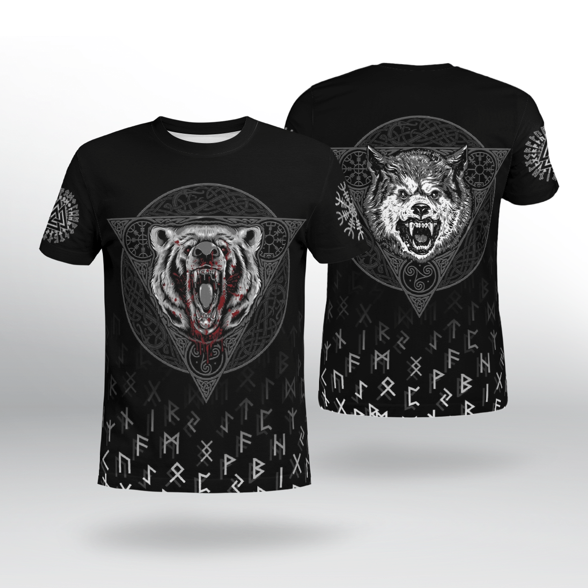 Viking Clothing WOLF Vegvisir RUNE T Shirt RLT12 - Wonder Print Shop
