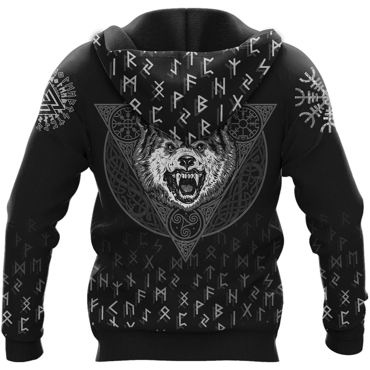 Viking Clothing WOLF Vegvisir RUNE Hoodie RLT12 - Wonder Print Shop